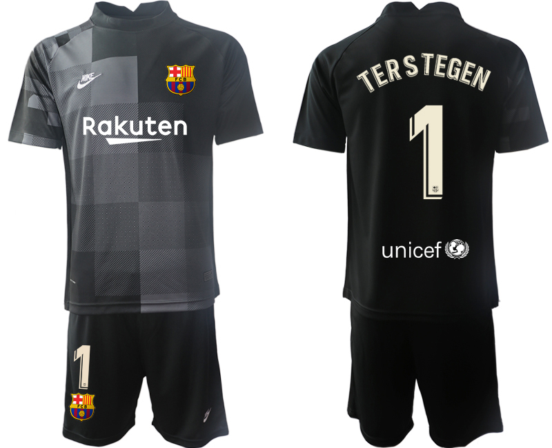 Men 2021-2022 Club Barcelona black goalkeeper #1 Soccer Jersey->barcelona jersey->Soccer Club Jersey